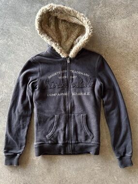 Aeropostale Black Hooded Zip-Up Jacket with Faux Fur Lining